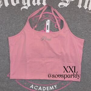 VS PINK Limited Edition Cameo Pink Bling All-Day Cotton Square Neck Tank Top